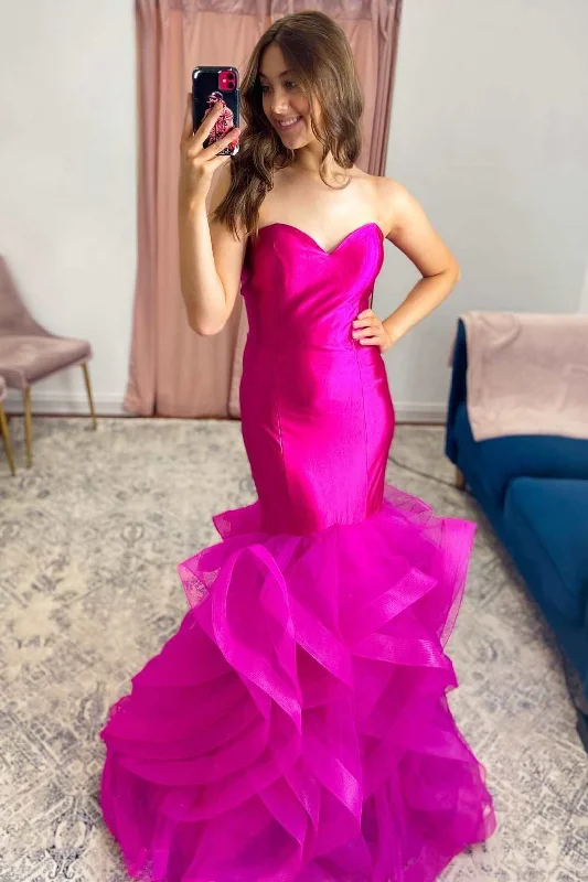 Women’s Clothes for All-Day Comfort and Style Fuchsia Strapless Layers Trumpet Long Formal Gown