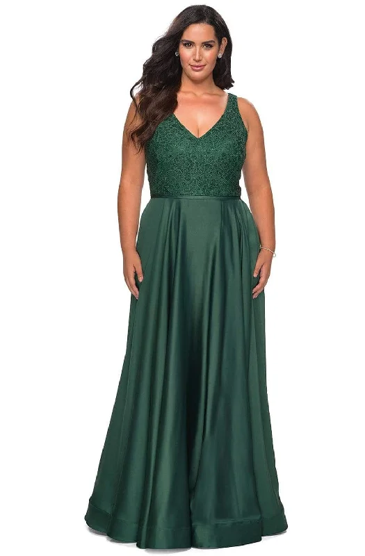 Trend Forward Threads La Femme - 29004 Lace High Slit Plus Size Prom Gown