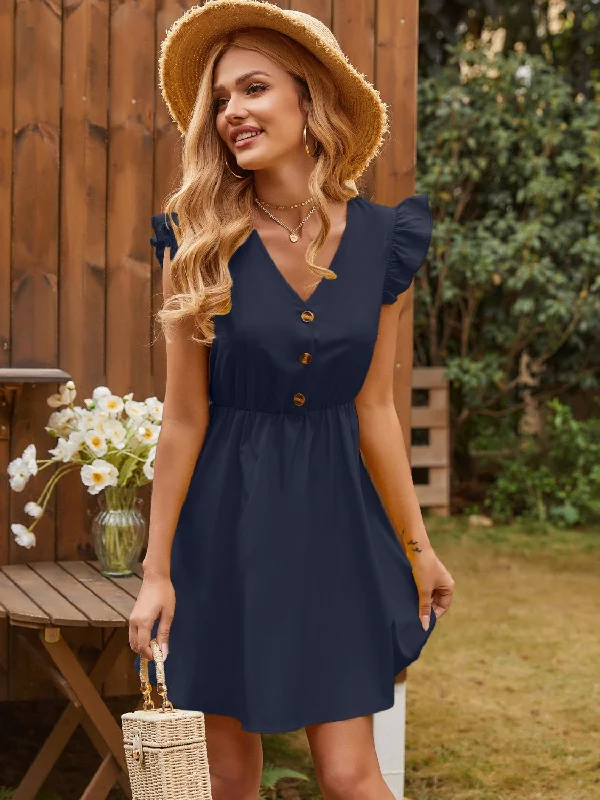 Online Boutique Stores Ruffled V-Neck Cap Sleeve Mini Dress