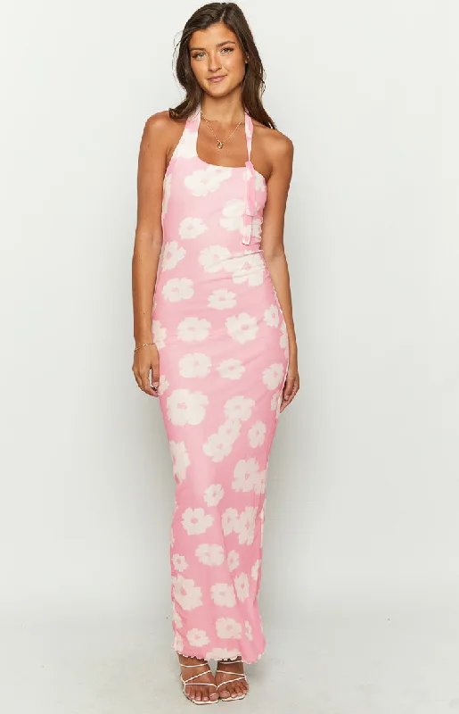 Hot Brand Discounts Aimee Pink Floral Maxi Halter Dress