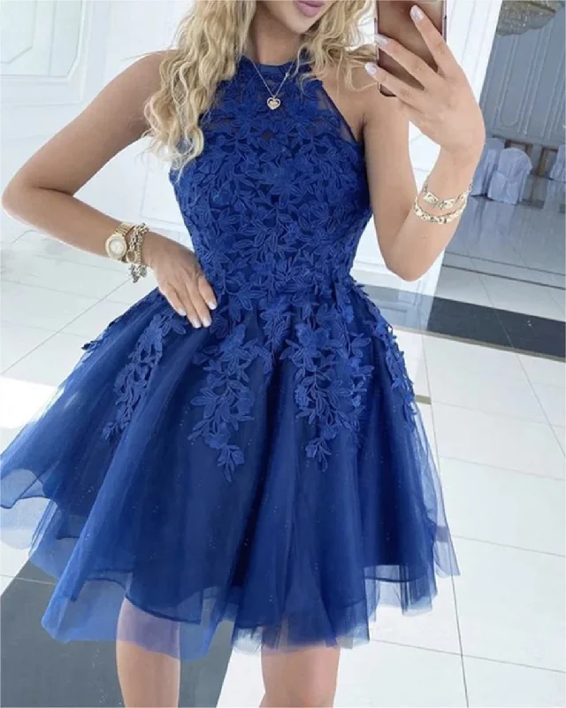 Trendy Women’s Outfits for Casual Wear Women Lace Homecoming Dresses Mini Girls Appliques Cocktail Party Gowns YHD346