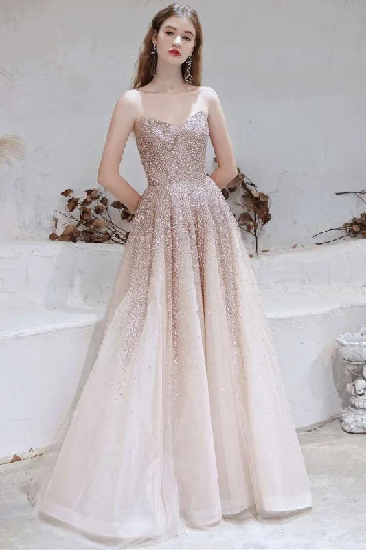 Shop Ladies Clothes Gradient Rose Gold Tulle Strapless Prom Gown with Cape