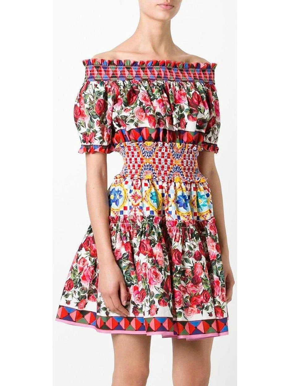 Fashionable Tops for Women Mambo Print Peasant Off-Shoulder Mini Dress