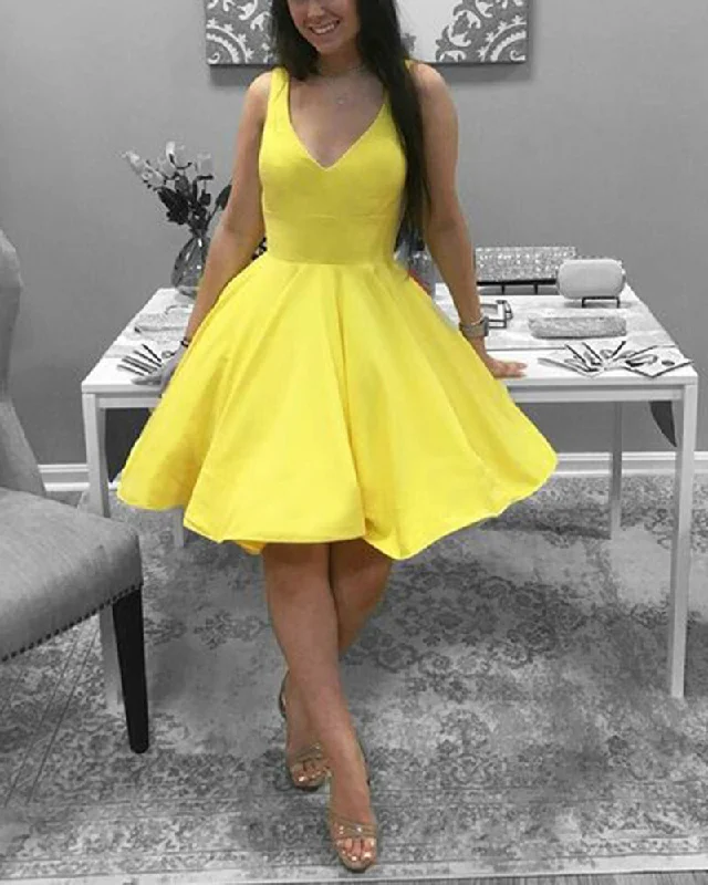 Stylish Women’s Clothes for Work and Play Lemon /Yellow Short Homecoming Dresses Girls Graduation Semi formal Gown SP352