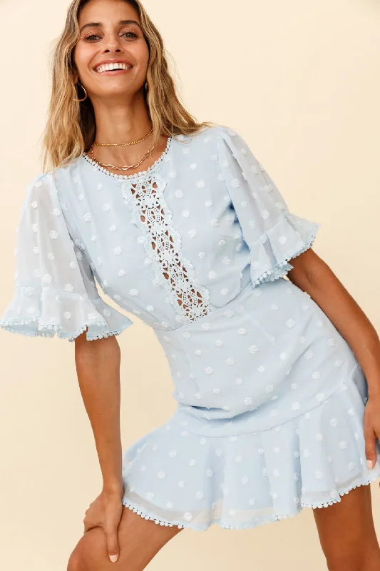 Style Beyond Borders Afternoon Delight Crochet Bust Accent Open Back Dress Baby Blue