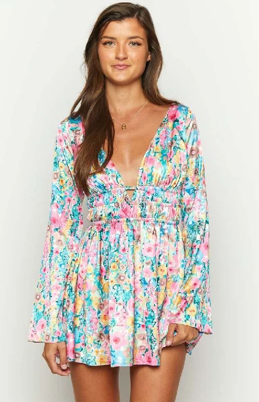 You'Ll Love Us Because Genovia Floral Long Sleeve Mini Dress