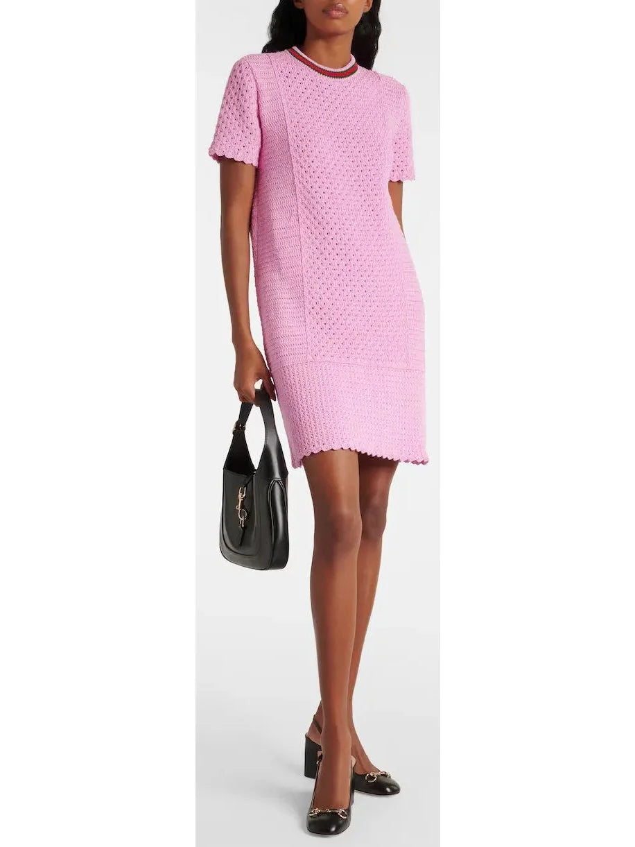 Flash Sale Starts Cotton-Blend Open-Knit Pink Mini Dress