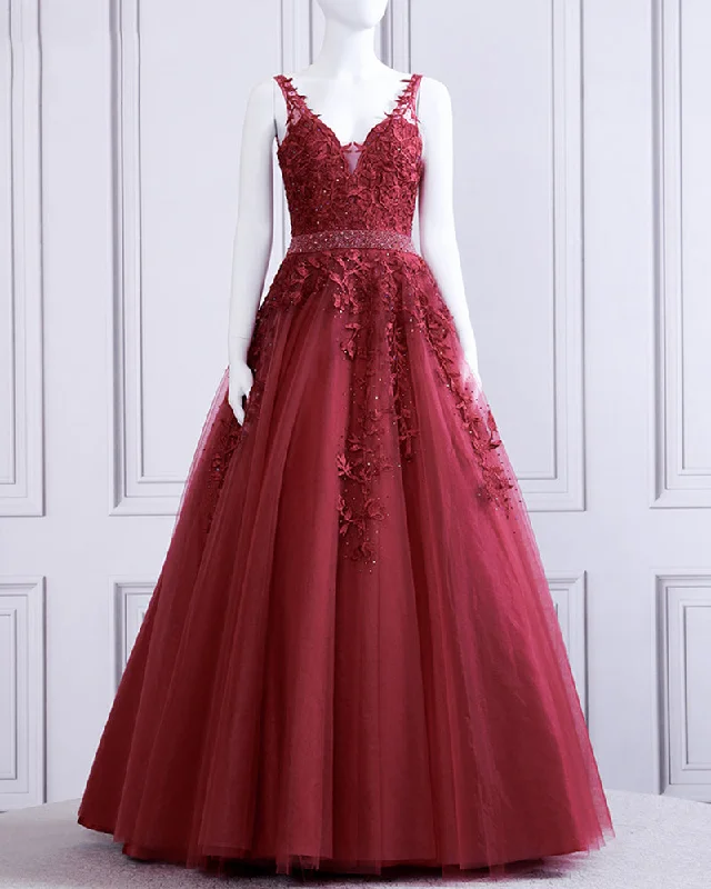 Women’s Casual and Dressy Outfits Lace Burgundy Quinceanera Dress Girls Prm Sweet 16 Party Gown PL0804