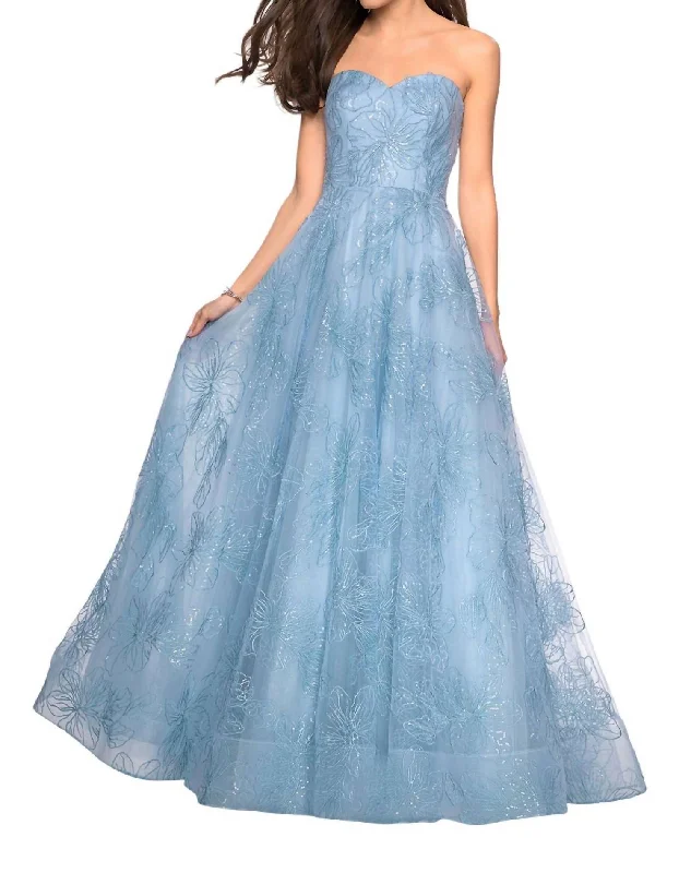 Limited Time Offer Floor Length Strapless A-Line Gown In Cloud Blue