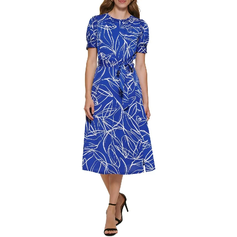 Chic Women’s Clothing Online DKNY Womens Puff Sleeve Printed Midi Dress