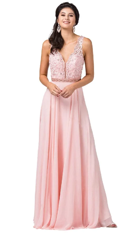 Unique Women’s Fashion Pieces Dancing Queen - 2552 Scallop-Trimmed Plunging V-Neck A-Line Gown