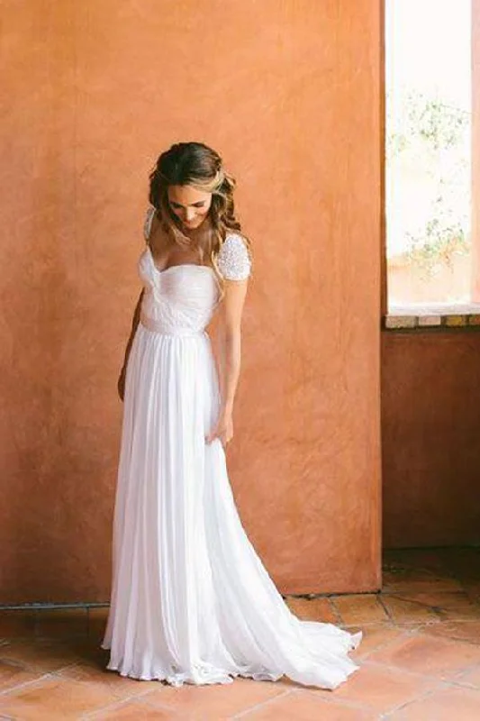 Stylish Basics Roycebridal Cheap Chiffon Sweetheart Wedding Dresses with Beading And Short Train, MW123