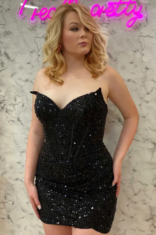 Clothing Sales Black Sequin Strapless Tight Mini Homecoming Gown