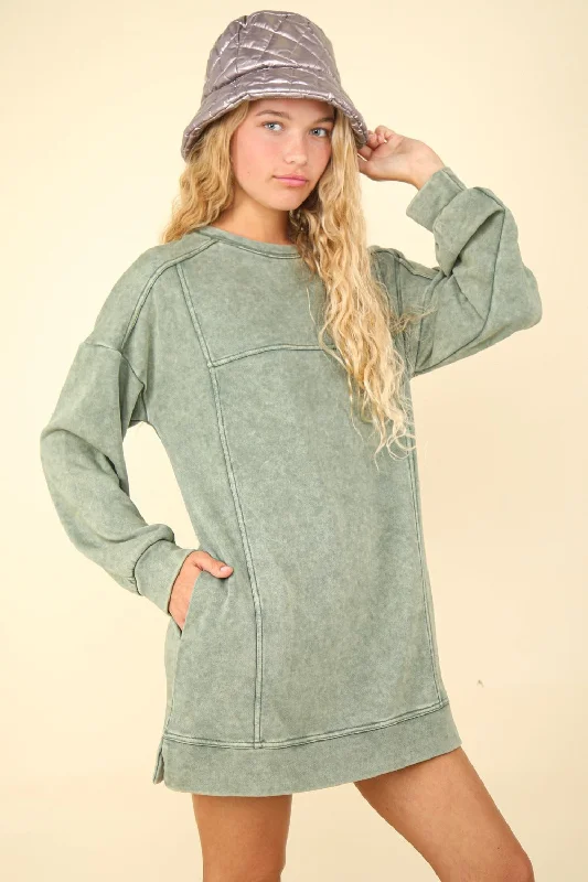 Affordable Women’s Clothing Online VERY J Mineral Washed Oversized Sweatshirt Mini Dress