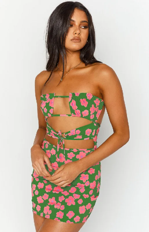 Limited Edition Chantria Green Floral Strapless Mini Dress