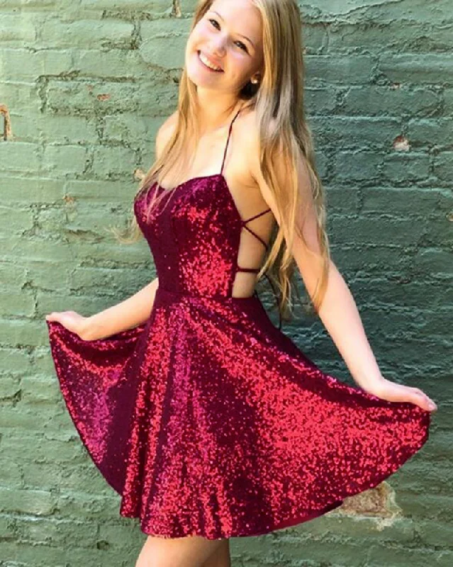 Online Shopping Boutiques Burgundy Sparkle Girls Short Prom dress Party Semi Formal Gowns halter  Cocktail Dress SP096