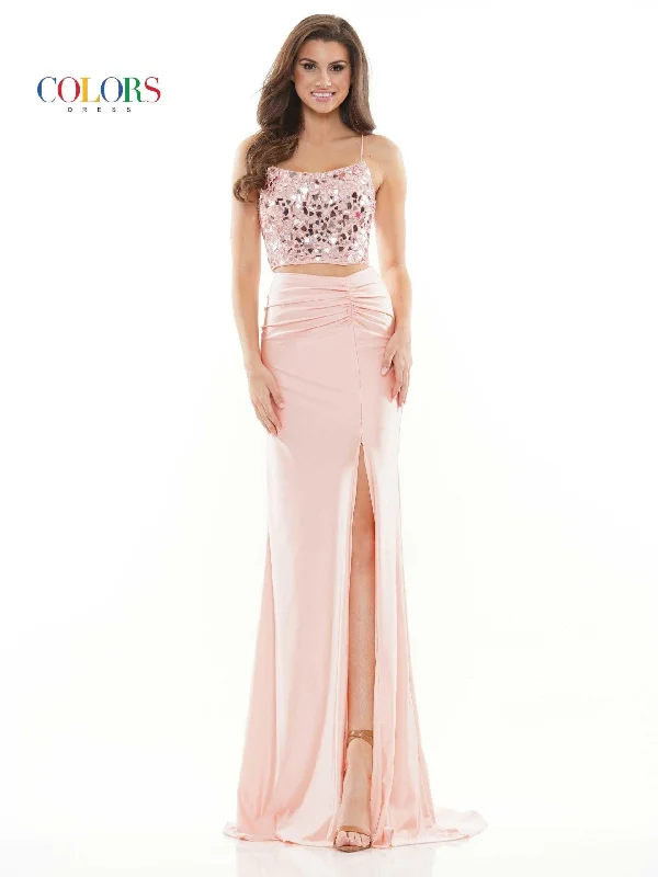 Chic Women’s Clothing for Work and Travel Colors 2688 Colors Long Formal Two Piece Beaded Prom Dress