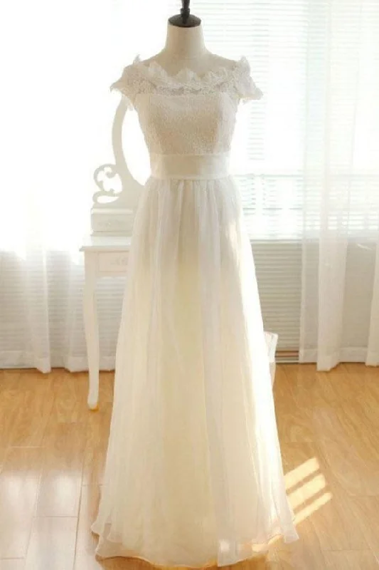 Versatile Wardrobe Essentials Roycebridal Elegant Ivory Chiffon Lace Long Wedding Dresses, Pretty Bridal Gown, MW137