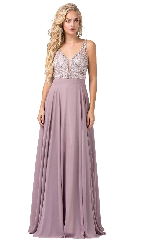 Flash Sale Starts Dancing Queen - 2669 Bejeweled Sleeveless V Neck Low Scoop Back Gown