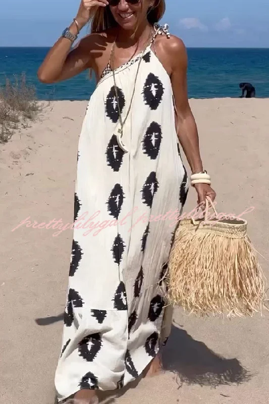 Chic Trends For The Fashion Savvy Plenty of Sunshine Ethnic Print One Shoulder Loose Maxi Dress