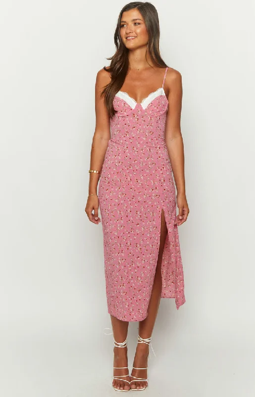 Seasonal Clearance Kinsley Pink Floral Midi Dress