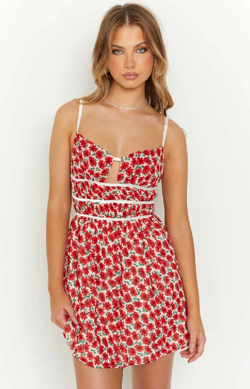 Step Ahead, Lead The Trend Kandi Red Floral Mini Dress