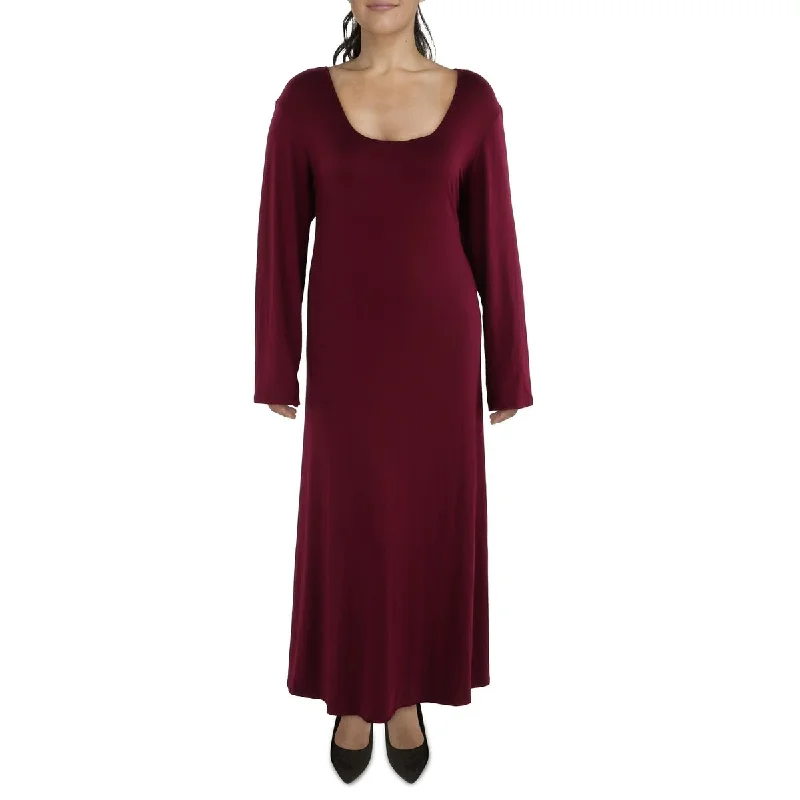 Elegant Simplicity Wardrobe 24seven Comfort Apparel Womens Plus Full Length Boat Neckline Maxi Dress