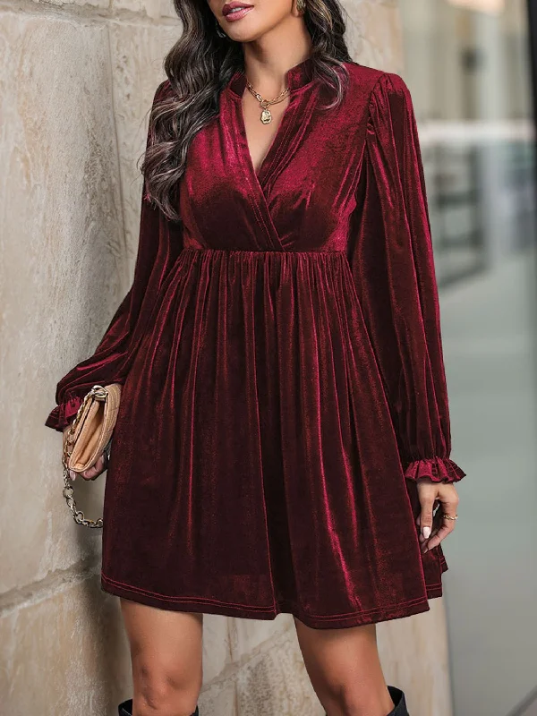 Woman Clothing Perfee Ruched Surplice Long Sleeve Mini Dress