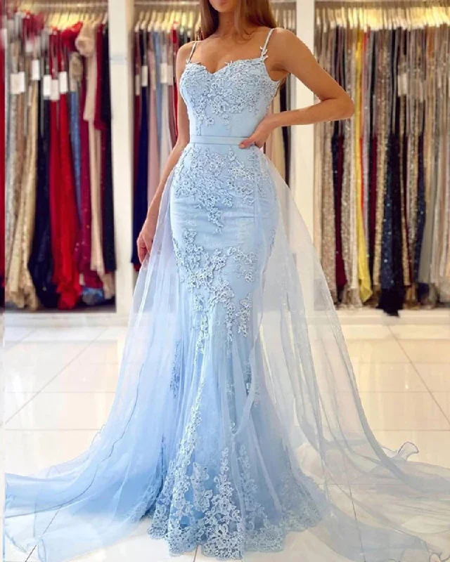 Women's Clothing Sale Online Light Sky Blue Mermaid Long Lace 2022 Prom Party Dress for Girls  PL2221