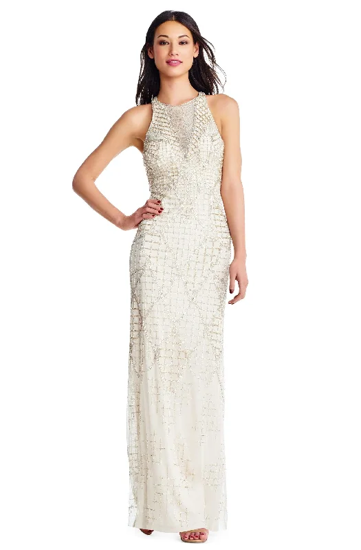 Women's Fashion Hotspots Aidan Mattox - MD1E202819 Lattice Beaded Gown with Criss Cross Back