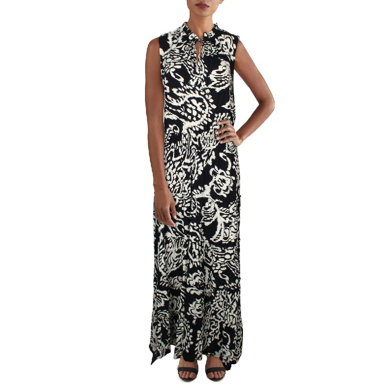 Trendy And Individual Women's Fashion MSK Womens Printed Tie Neck Maxi Dress