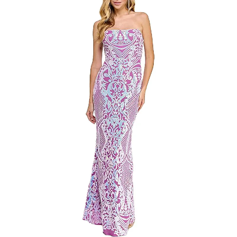 Fashion-forward Women’s Clothing Jump Apparel Womens Juniors Sequined Strapless Maxi Dress