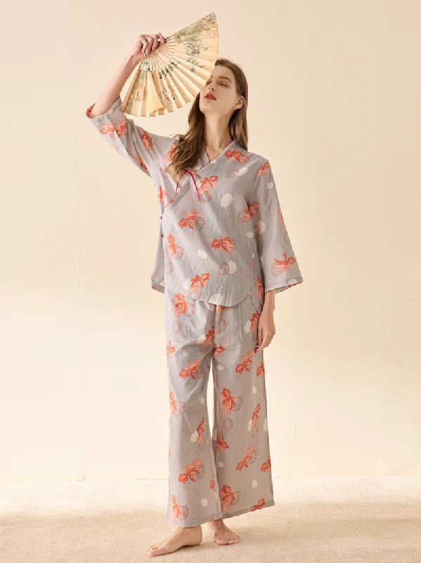 Comfortable Loungewear for Women Cute Floral Print Loose Pajamas Suit for Women's