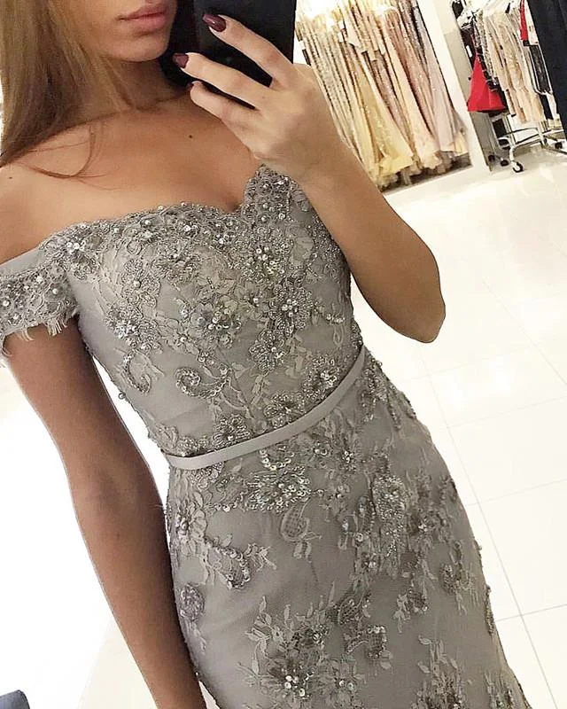 Chic Women’s Clothing Online Grey Lace Beaded Mermaid Girls Pageant Dresses Long Formal Prom Gowns 2019 PL8785