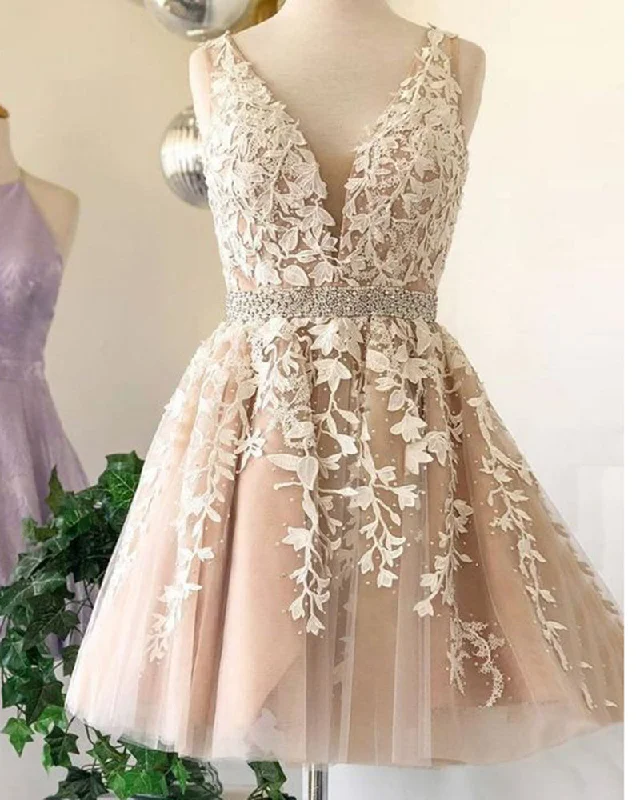 Online Clothing Stores Siaoryne SP1111 V neck Short Lace Prom Dress Girls Junior Homecoming Gowns