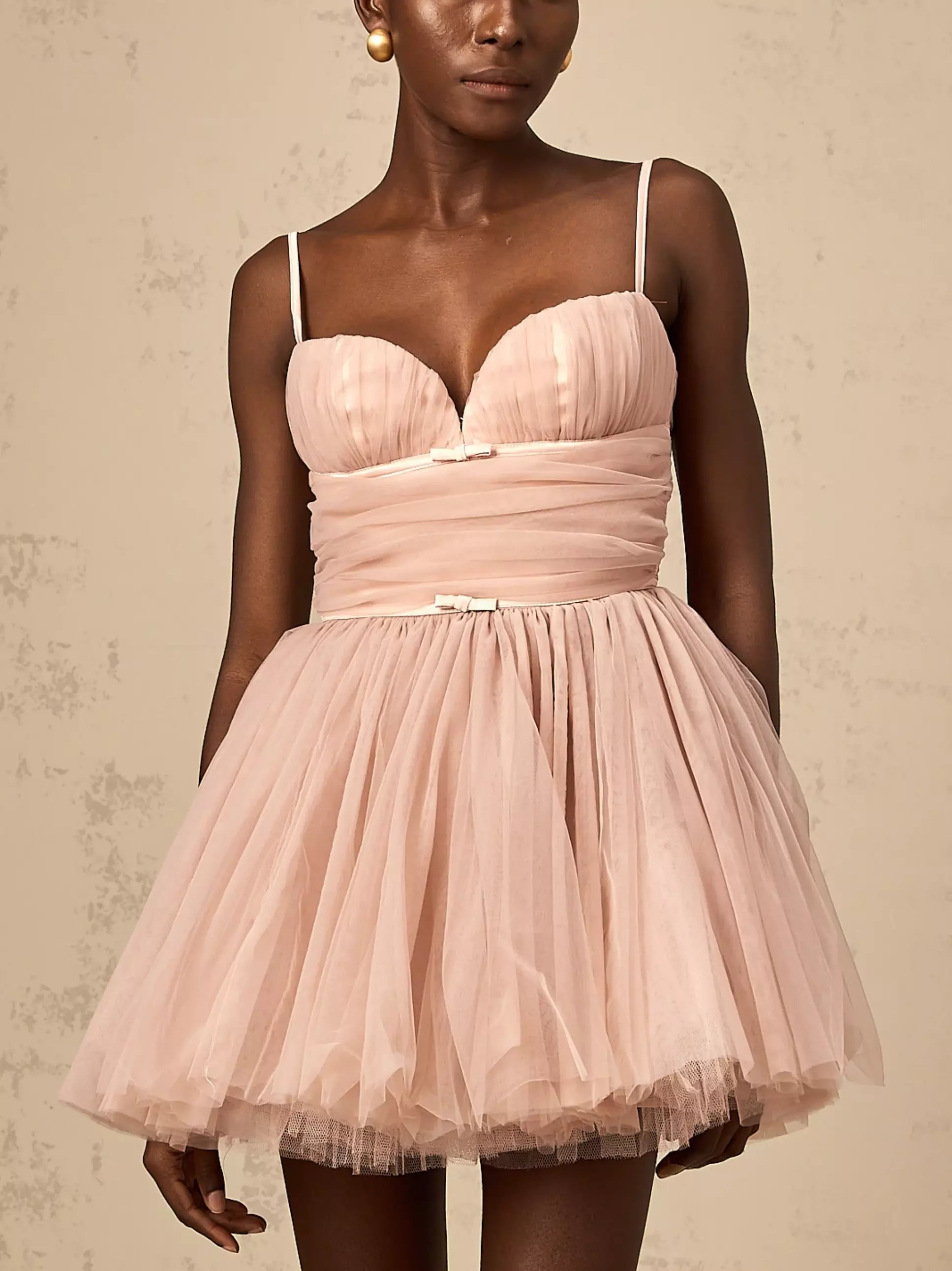 Women’s Evening Wear Bow-Detail Sleeveless Tulle Flared Mini Dress