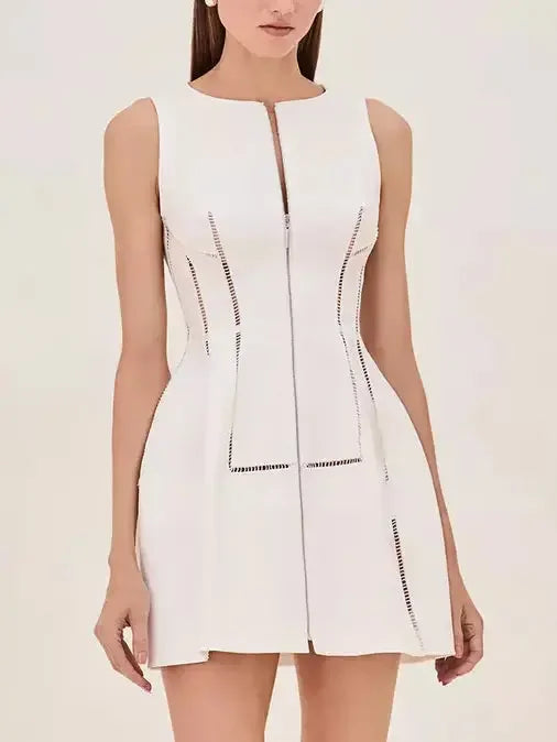 Dive Into Trendy Women's Fashion Cut-Out Structured Zip-Front Mini Dress in White