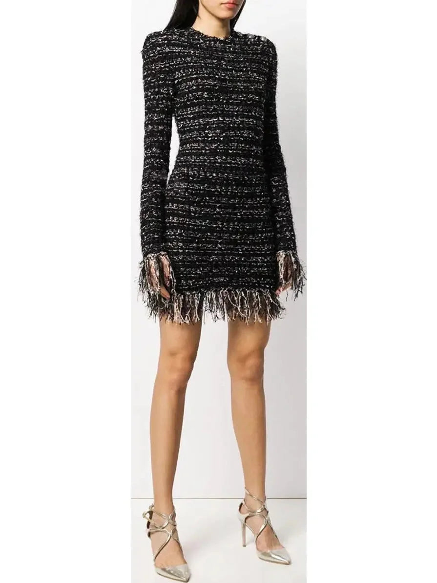 Exclusive Women’s Fashion Collection Fringed Tweed Mini Dress