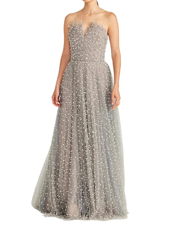 Women Online Clothing Boutiques Marilyn Strapless Glimmer Gown In Silver