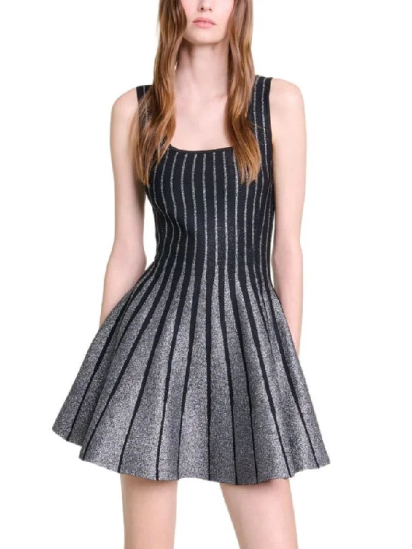 Huge Markdowns A-Line Knit Striped Glitter Mini Dress