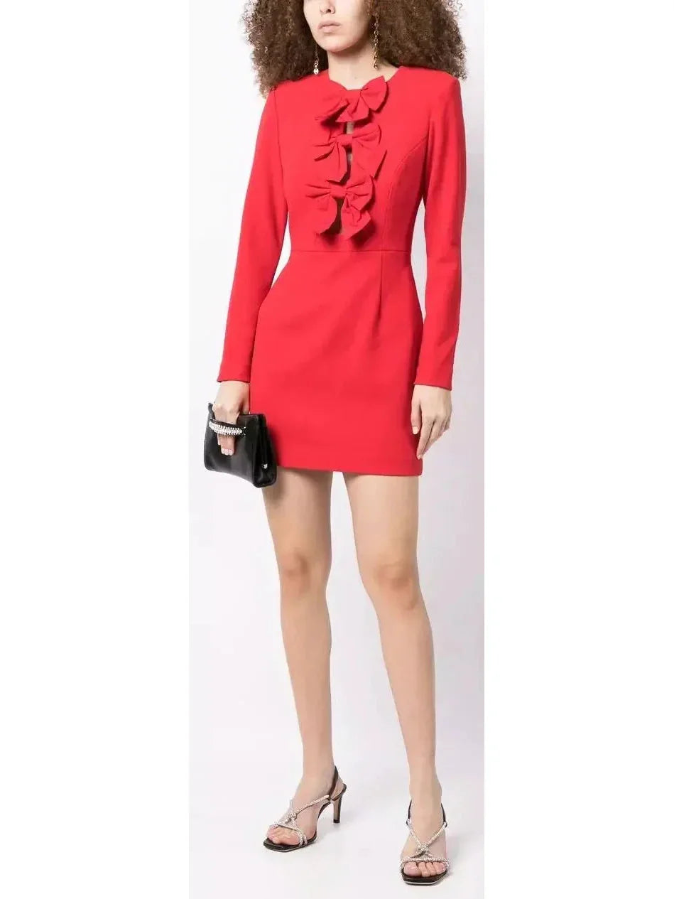 Clothing Sales Bow-Embellished Scarlet Red Mini Dress