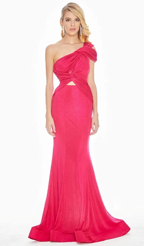 Style Streetwear Ashley Lauren - 1574 Asymmetrical Bustier Twist Metallic Jersey Gown