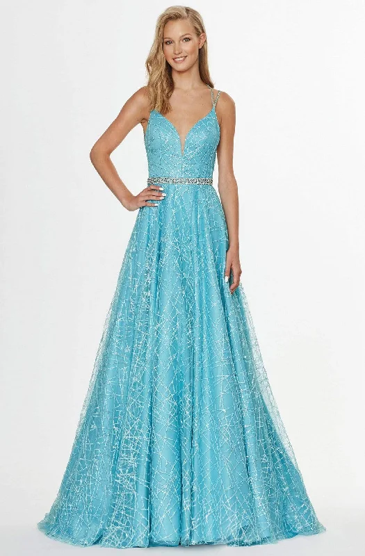 Unleash Your Style Angela & Alison - 91076 Embellished Deep V-neck Tulle Ballgown