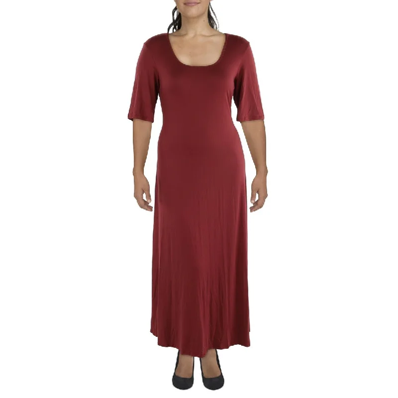 Redefining Women's Fashion 24seven Comfort Apparel Womens Plus Full Length Elbow Sleeve Maxi Dress