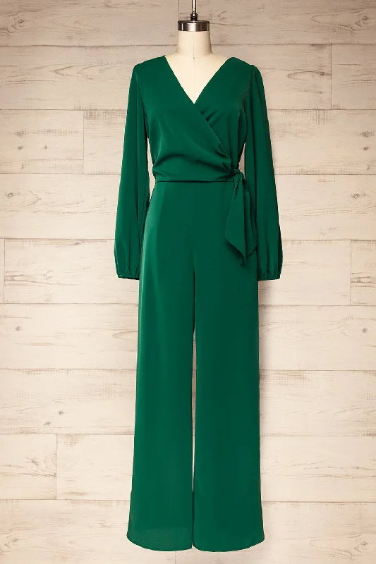 Chic Styles Nantwich Green | Silky Long-Sleeved Jumpsuit