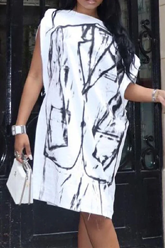 Massive Savings Abstract Print Stylish Boat Neck Mini Dress