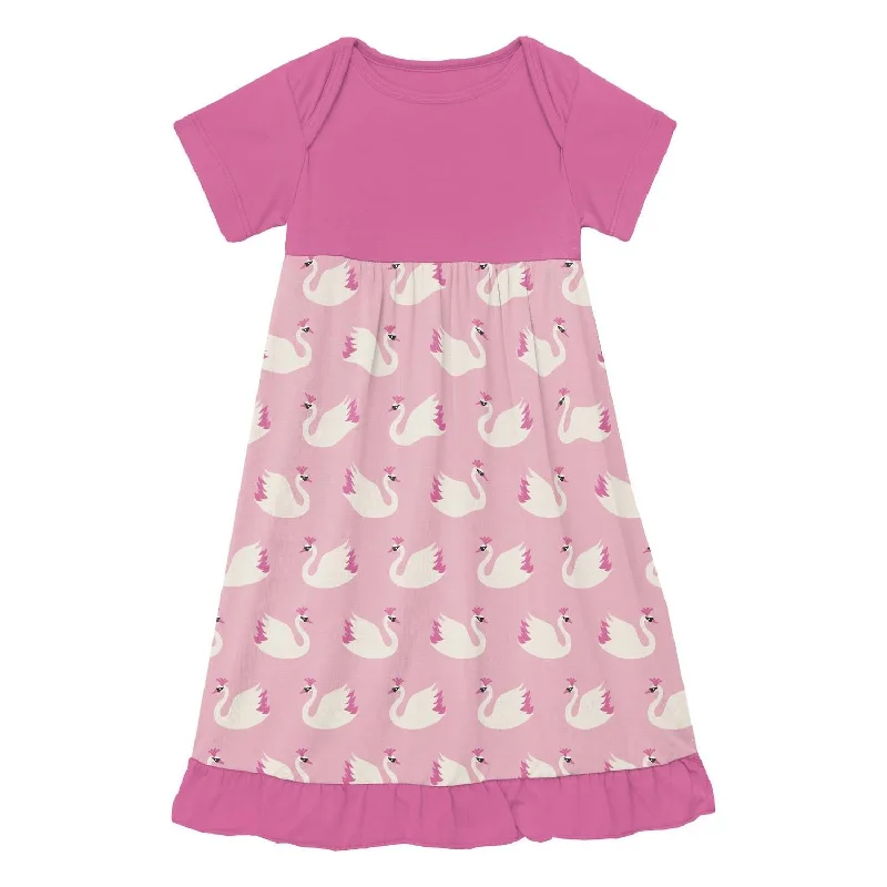 Exclusive Online Sale Girl's Bamboo Print Short Sleeve One Piece Dress Romper In Cake Pop Swan Princess