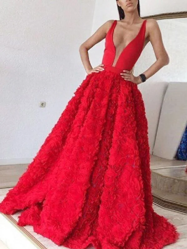 Absurdly Cheap Sale Red A Line Flowers Prom Gown Girls Long Outfit PL3365