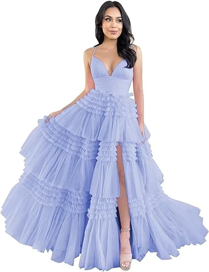 Clearance Sale Online Lavender/Blue Layered Tulle A Line Prom Dress Gradaution Gown for Girls PS4131