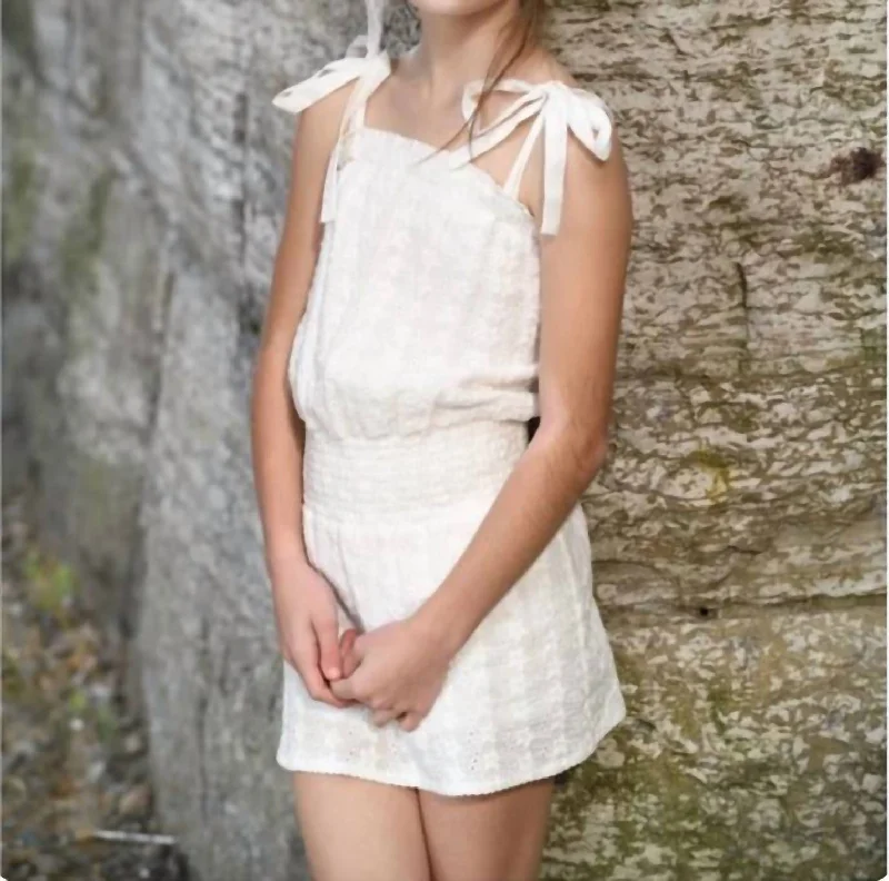 Athleisure Wear Tween Karlie Romper Dress In White Eyelet